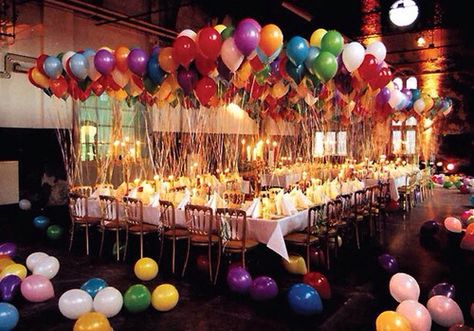 Bunch of Balloons tied to chairs at party table Birthday Week, Love Balloon, Festa Party, Surprise Party, 40th Birthday Parties, Birthday Dinners, Party Inspiration, Party Planner, The Balloon