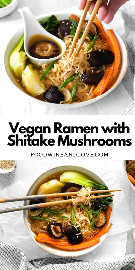 Vegan Ramen with Shitake Mushrooms, a simple ramen soup recipe that is made with vegan broth and ramen noodles. Soup Recipes Vegan, Vegan Broth, Resep Vegan, Shitake Mushrooms, Vegan Ramen, Ramen Soup, Shiitake Mushrooms, Vegan Soup Recipes, Asian Inspiration