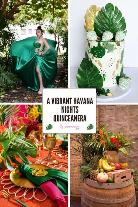 Pop off this summer with a  tropical-themed quince that will have you singing,” Havana, ooh na-na, half of my heart is in Havana, ooh na-na AYY, AYY!”  Havana is the capital and largest city in Cuba with a perfect tropical climate and exotic beaches! Havana Themed Wedding, Havana Nights Quinceanera, Tropical Theme Quinceanera, Hawaiian Theme Quinceanera, Havana Nights Sweet 16, Hawaiian Quinceanera Theme, Tropical Quinceanera Theme, Summer Quinceanera Themes, Tropical Sweet 16