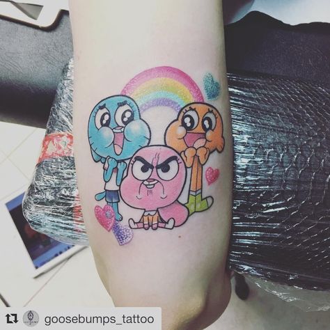 Darwin Tattoo, Disney Gift Basket, Matching Friend Tattoos, Arm Tats, Hello Kitty Tattoos, Amazing World Of Gumball, Tooth Gem, Minimalist Tattoos, Disney Gift