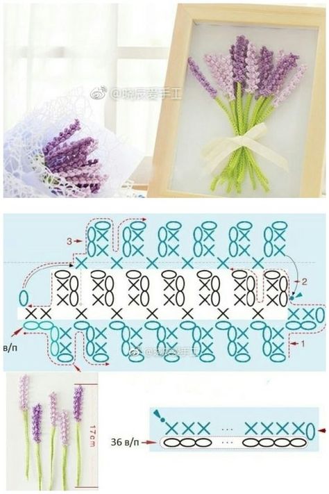 Crochet Lavender Flower Tutorial Crochet Leaf Patterns, Crochet Flowers Free Pattern, Yarn Flowers, Crochet Jewelry Patterns, Crochet Bouquet, Pola Amigurumi, Mini Crochet, Crochet Plant, Crochet Leaves