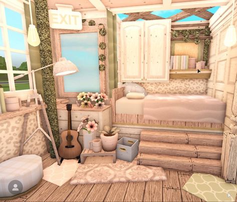 Cottagecore Bloxburg Bathroom, Blocksburg Bedroom Ideas, House Plans Unique, Cottage Core Bedroom Ideas, Boho Bloxburg House, Cottage Core Bloxburg House, Bloxburg Inspiration, Bloxburg Cottage, Aesthetic Bloxburg