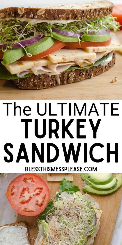 Here's a simple but amazingly tasty recipe for a turkey sandwich you can make quickly. Made with avocados, tomatoes, cheddar and more, for an easy lunch. #turkeysandwich #easylunch #homemadesandwich Turkey Sandwhich Ideas, Best Turkey Sandwiches Ever, Cold Sandwich Recipes Healthy, Healthy Crossiant Sandwich, Simple Turkey Sandwich, Turkey Cucumber Sandwich, Best Turkey Sandwich Recipes, Turkey Sandwich Ideas Cold, Healthy Turkey Sandwich Recipes