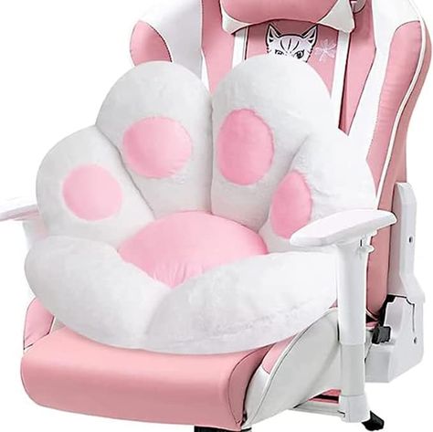 Stop it right now this is soooo cute! #catchair #girly gamingacessories #catacessories #pinkgaming #gaming #gamingchair Kawaii Chair, Paw Cushion, Bedroom Decorate, Cozy Gamer, Chair Comfy, Gamer Chair, Cute Cushions, Soft Chair, Cushion Chair