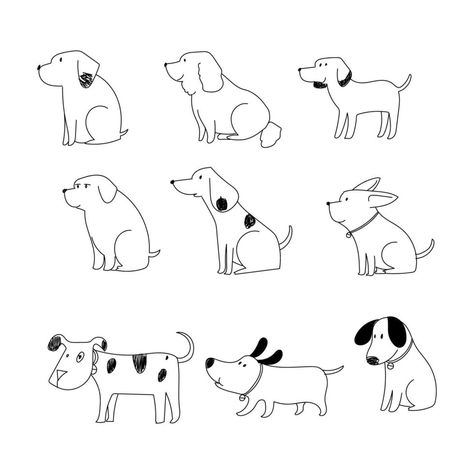 Set of variuos dog hand drawing icon character vector illustration. Dog Character Design, Dog Illustration Art, Icon Character, Dog Outline, Lino Art, Easy Cartoon Drawings, Outline Illustration, Character Vector, Dog Illustration