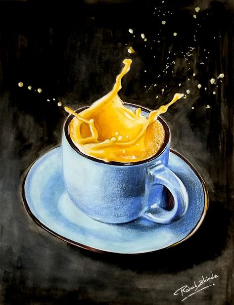 Painting Chai Cup, Dnd Food, Tea Painting, Cup Painting, Art Tut, Coffee Art Painting, Painting Composition, Buddha Art Painting, Art Doodles