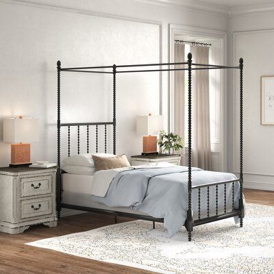 Low Profile Canopy Bed, Black Canopy Beds, Black Canopy Bed, Queen Canopy Bed, Metal Canopy Bed, Kelly Clarkson Home, Four Poster Bed, Metal Canopy, Solid Wood Bed