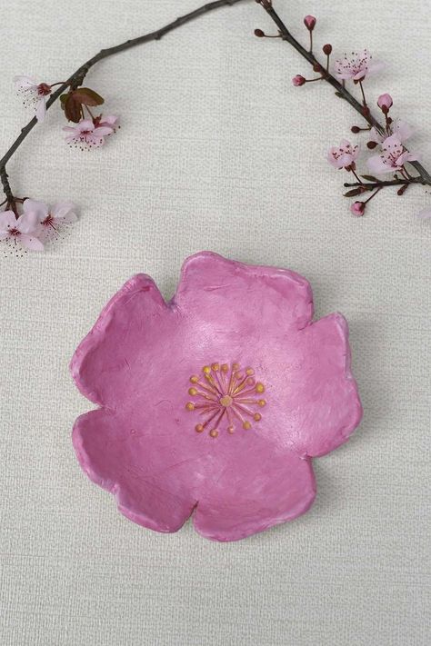 cherry blossom clay trinket dish with cherry blossom Air Dry Clay Trinket Dishes, Air Dry Clay Trinket, Cherry Blossom Jewelry, Blossom Jewelry, Jewelry Dish, Dry Clay, Diy Creative, Air Dry Clay, Diy Christmas Gifts