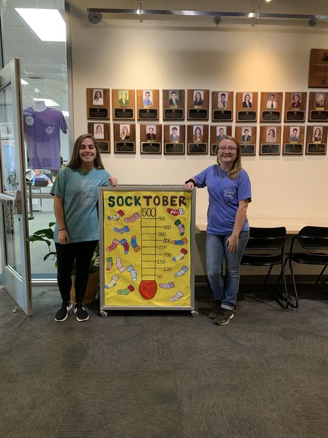 School Food Drive Ideas, Socktober Ideas, Library Tree, National Junior Honor Society, Stuco Ideas, Canned Food Drive, Staff Morale, Pta School, Food Drive