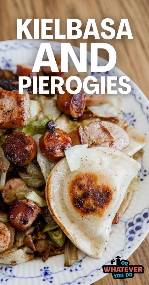 Blackstone Kielbasa and Pierogies Pierogies And Kielbasa Blackstone, Blackstone Pierogies, Blackstone Kielbasa, Kielbasa And Pierogies, Pierogies And Kielbasa, Pierogies Recipe, Camp Foods, Blackstone Cooking, Kielbasa And Cabbage