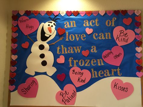 Winter Valentine Bulletin Board Ideas, Olaf Valentine Bulletin Board, Olaf Bulletin Board, Frozen Bulletin Board, Valentine Bulletin Board Ideas, Valentines Door Decorations Classroom, Valentine Bulletin Board, Valentines Classroom Door, Bible Bulletin Boards