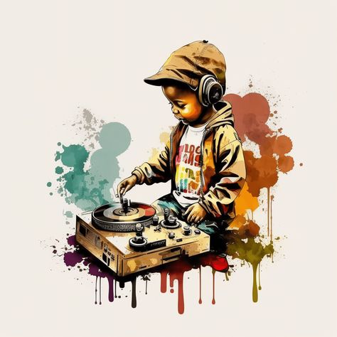 Little boy playing with dj turntable - NFT-Art Dj Artwork, Dj Turntable, Dj Art, Dynamic Lighting, Dj Headphones, Rapper Art, Dj Images, Music Artwork, Hustle Hard