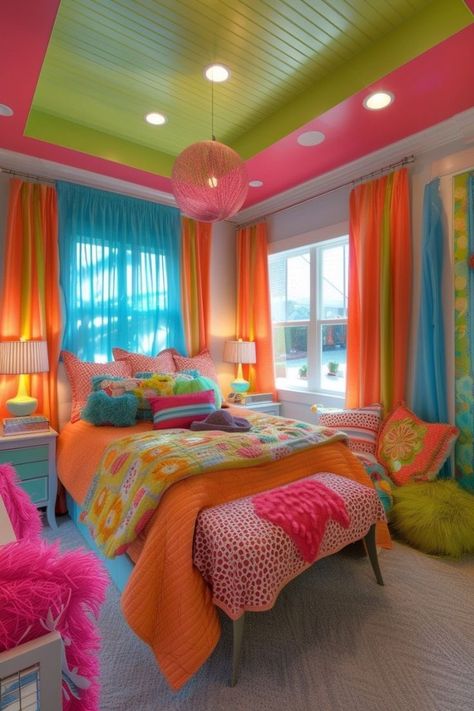 Kidcore Room, Shared Bedroom Ideas, Bright Room Colors, Bright Kids Room, Teenagers Bedroom, Bedroom Colours, Girls Bedroom Colors, Gamer Bedroom, Colourful Living Room Decor