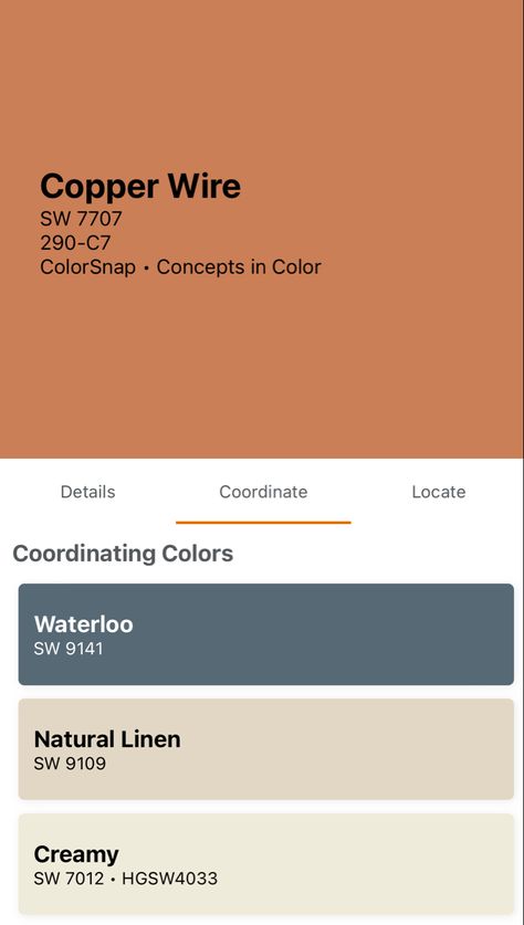 Copper And Cream Color Palette, Copper Colored Paint, Cream Wall Living Room Decorating Ideas, Copper Color Paint, Copper Paint Colors, Copper Colour Scheme, Fall Crafts Decorations, Kensington House, Earth Tone Color Palette