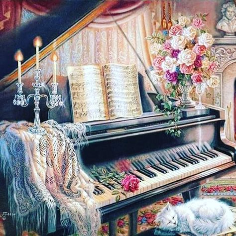 #pianoart Grand Piano, Diamond Painting, Piano, Roses, Flowers