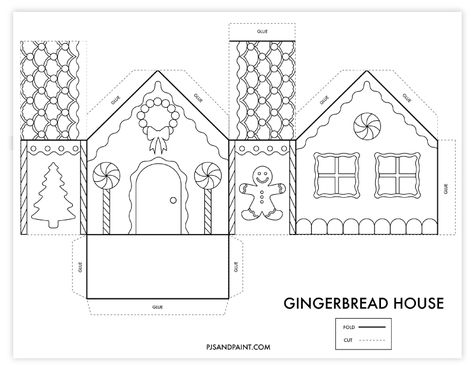 gingerbread house printable 3d Paper Gingerbread House, Gingerbread House Template Easy, Gingerbread Paper House, Paper Craft House Free Printable, Paper Christmas Houses Templates, Cardstock Gingerbread House, Paper Christmas Village Template Free Printable, Foldable House Template, Ginger Bread House Printable