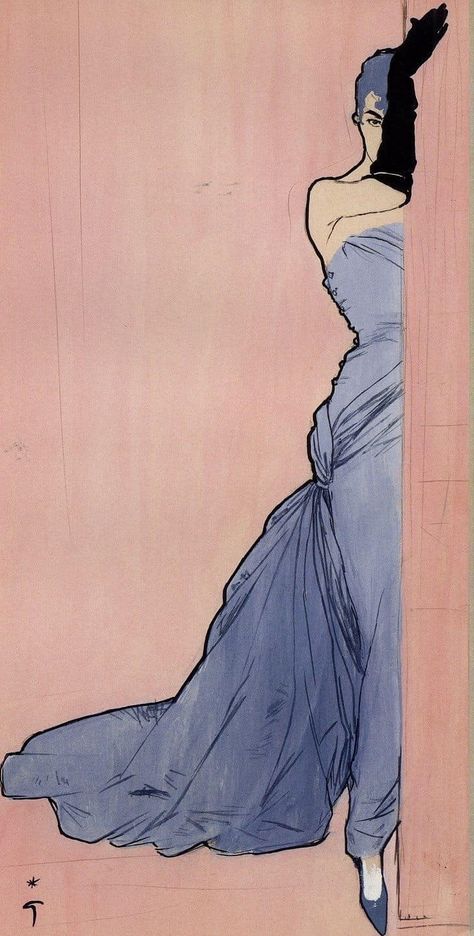 Rene Gruau, Blue Dress, Christian Dior, A Woman, Dior, Wall, Blue