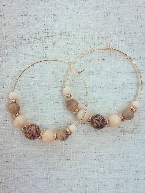 Drop Bead Earrings, Dyi Earrings, Crystal Business, Wooden Bead Jewelry, Hoop Earrings Diy, Earthy Earrings, Glamour Jewelry, Bead Hoop Earrings, Beaded Earrings Diy