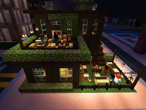 Minecraft Fancy Restaurant, Minecraft Public Bathroom, Minecraft Restaurant Ideas, Minecraft Restaurant, Minecraft Id, Minecraft Castle Blueprints, Minecraft Bedding, Survival Minecraft, Greek Village