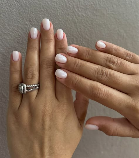 Small Nail Bed Nails, White Squoval Nails, Milky White Nails Short, Short Milky White Nails, Squoval Nail Designs, Short Nails Shellac, Super Short Nails Ideas, White Nails Short, Squoval Nail