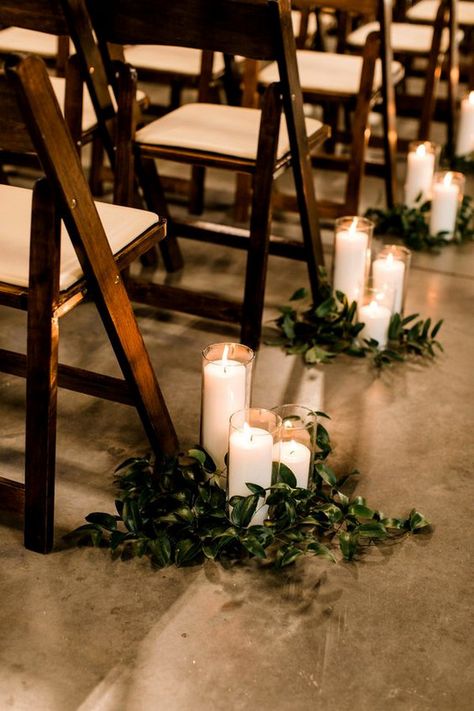 simple elegant wedding aisle ideas with candles and greenery #weddings #indoorweddings #weddingaisles Aisle Ideas, Wishes For The Bride, Cheap Wedding Decorations, Wedding Advice Cards, Rustic Wedding Ceremony, Rustic Wedding Decorations, Simple Wedding Decorations, Candle Wedding Decor, Simple Elegant Wedding