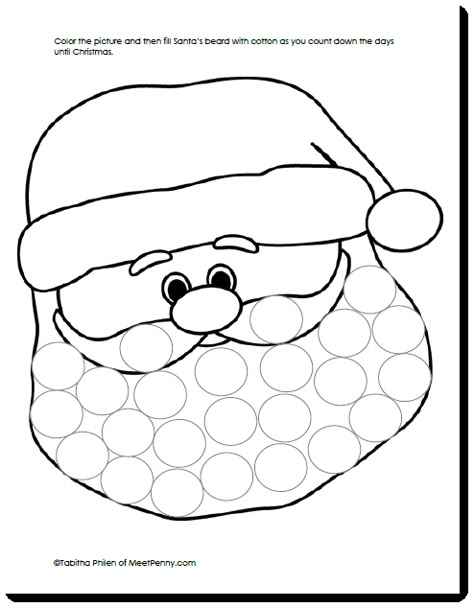 Countdown to Christmas or just have fun filling Santa's beard with cotton balls. A free printable. Cotton Ball Santa Beard, Santa Cotton Ball Craft, Santa Claus Activities For Toddlers, Cotton Ball Santa, Santa Claus Crafts For Kids, December Newsletter, Santa Beard, Santa Crafts, Christmas Kindergarten