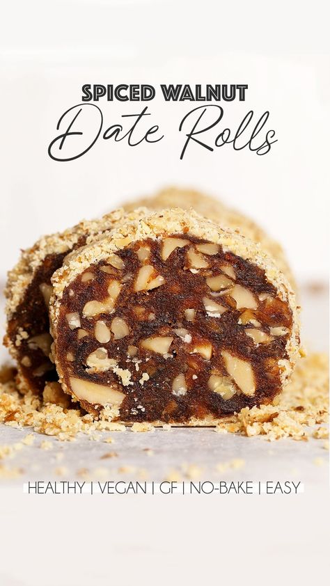 Spiced Date Walnut Rolls Date Slices Recipes, Walnut Date Balls, Date Recipes Savory, Recipes With Dried Dates, Dates Recipes Healthy Snacks, Walnut Snacks, Walnut Recipes Healthy, Recipes Dates, Date Snacks