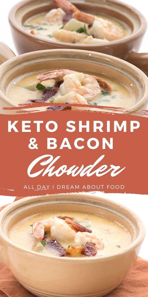 Keto Shrimp Bisque Soup, Shrimp And Bacon Chowder, Keto Shrimp Chowder, Low Carb Seafood Chowder, Keto Clam Chowder Recipe, Keto Shrimp Soup, Keto Seafood Chowder, Low Carb Seafood Recipes, Low Carb Crockpot Soup