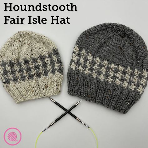 Go Classic With A Knit Houndstooth Fair Isle Hat! - GoodKnit Kisses Houndstooth Knitting Chart, Faire Isle Hat Pattern Free, Free Beanie Knitting Patterns Men Hats, Men’s Hat Knitting Pattern, Fair Isle Knit Hat Free Pattern, Easy Knit Hat Pattern Free, Fair Isle Knitting Patterns Free, Mens Hat Knitting Pattern, Girls Hat Pattern