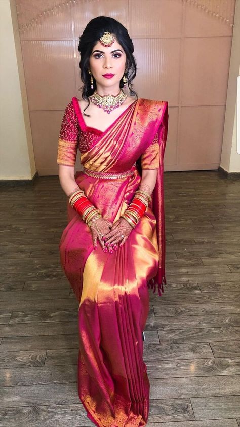 Kanjeevaram Wedding Sarees, Wedding Sarees South Indian Latest, Kanjeevaram Sarees Silk, Kanjivaram Sarees Silk Bridal, Silk Saree With Belt, Sarees South Indian, Reception Sarees, Indian Wedding Saree, South Indian Wedding Saree