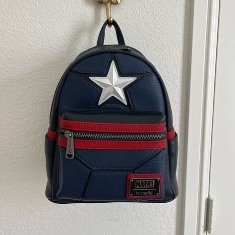 Loungefly x Marvel Collaboration Captain America Backpack Captain America Backpack, Loungefly Bag, Captain America, Bag Lady, Backpacks, Marvel, Handbags, Disney, Fashion Trends