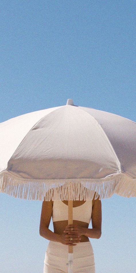 summer aesthetic umbrella white Francoise Gilot, Australian Beach, Beach Lounge, Poppy Delevingne, Shade Canopy, Beach Shop, Black Sand Beach, Retro Mode, Beach Umbrella