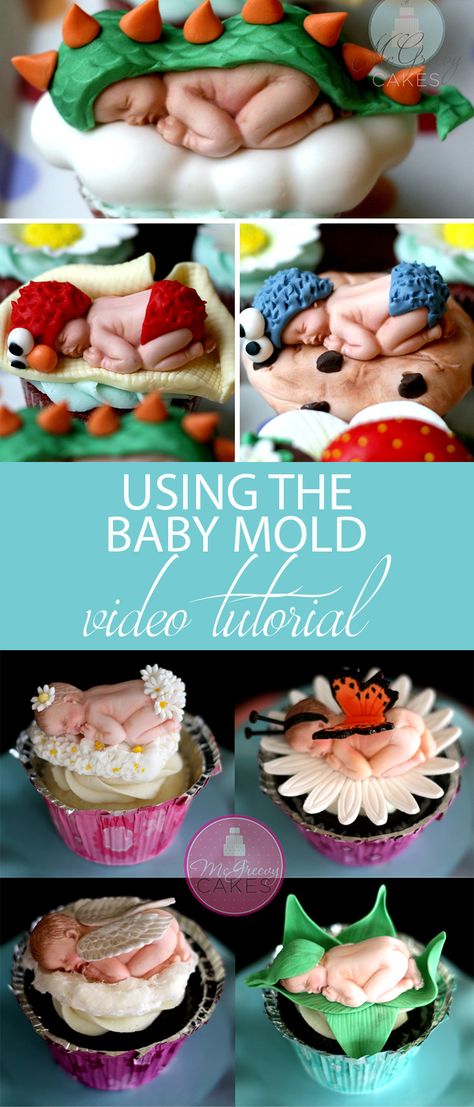 Using the baby mold tutorial! Baby Mold, Fondant Baby, Baby Cake Topper, Cake Topper Tutorial, Fondant Cake Toppers, Cake Decorating Tutorials, Cake Decorating Tips, Cake Decorating Techniques, Cakepops