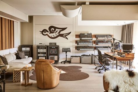 Ryan Tedder's Studio Ryan Tedder, Velvet Lounge Chair, Home Studio Setup, Music Studio Room, Eames Chairs, Studio Room, Studio Setup, Music Production, Music Studio