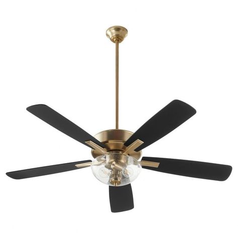 PRICES MAY VARY. Finish: Aged Brass Lamp Type: LED The Ovation series is an essential ceiling fan featuring slightly curved blades and modest housing. With multiple control types, it will effortlessly provide cooling comfort to your home. 52 Inch Sweep x 17.5 Inches High Using 4 Inch Downrod / 2 - 9 Watt / Medium Base Bulbs Included / 3000k / 1600 Lumens / 80CRI / Dry Listed. Transitional Ceiling Fan, Gold Ceiling Fan, Quorum Lighting, Ceiling Fan Bedroom, 52 Inch Ceiling Fan, Room Fan, Best Ceiling Fans, Black Ceiling Fan, Spec Sheet