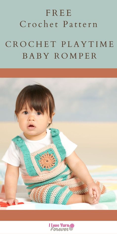 Get your Free Playtime Baby Romper Crochet Tutorial Here. 100+ Free Crochet and Knitting Patterns for Beginner to Expert. Crochet Infant Overalls Free Pattern, Baby Romper Crochet, Baby Romper Pattern Free, Boy Shorts Pattern, Toddler Boy Romper, Romper Crochet, Shorts Pattern Free, Crochet Patterns Baby Girl, Baby Romper Pattern