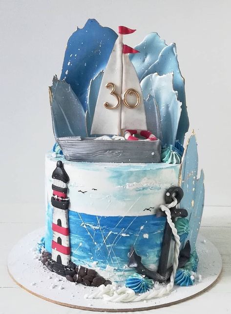 Lighthouse Cake, Nautical Birthday Cakes, Fisherman Cake, Ocean Birthday Cakes, Marine Cake, Boat Cake, Ocean Cakes, Nautical Cake, Fondant Cake Designs