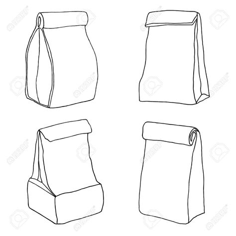 Lunch Box Drawing, Sack Illustration, Bag Doodle, Sack Lunch, Drawing Bag, Lunch Bag, Mood Board, Lunch Box, How To Draw Hands