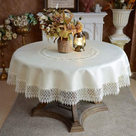 Amazon.com: ARTABLE Round Tablecloth Lace Rustic Macrame Embroidered Table Cloths for Harvest Dresser Decor Farmhouse Kitchen Home (Ivory-2, 60" Round) : Home & Kitchen Dresser Decor Farmhouse, Round Table Cloth, Luxury Brand Names, Rose Beige, Luxury Table, Round Table Covers, Mantel Redondo, Lace Tablecloth, Table Cloths