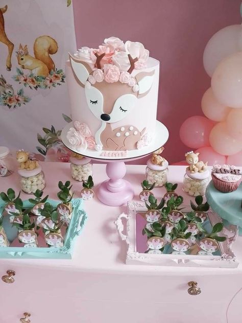 Cake decor inspo, cute cakes,1Birthday cake decor, cake decorating ideas, kids birthday cake Pink Woodland Cake, Bambi Cake Ideas, Bambi Cakes Girl, Bambi Birthday Cakes, Cute Birthday Cake Drawing, Cake Bambi, Woodland Baby Shower Theme Girl, Bambi Baby Shower Ideas, Birthday Cake Art