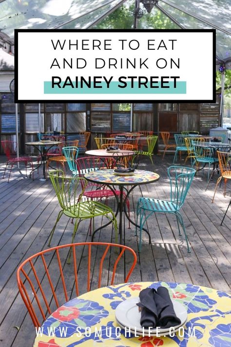 Rainey Street has become a popular Austin destination. Here is everything you need to know about where to eat and drink on Rainey! #austintexas #atxfood #visitaustin Rainey Street Austin, Austin Travel, Rainy Street, Visit Austin, Pretty Cocktails, Dinner Restaurants, Front Deck, Brunch Spots, Street Kids