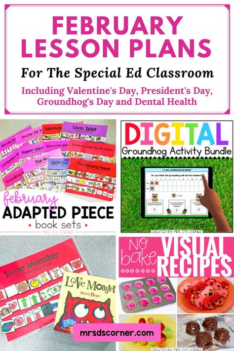 February is a busy month with lots of things to celebrate including President's Day, Valentine's Day, Groundhog's Day, and Dental Health Month. Make planning the month of February easy with these lesson plans, and activities designed for special education students. These activities are low prep and include all subject areas. They include adapted books, visual recipes, along with independent digital learning activities to cover the many topics and themes for February. Themes For February, February Lesson Plans, February Lesson Plan, Small Group Reading Instruction, February Lessons, Therapeutic Interventions, Cooking In The Classroom, Dental Health Month, February Activity