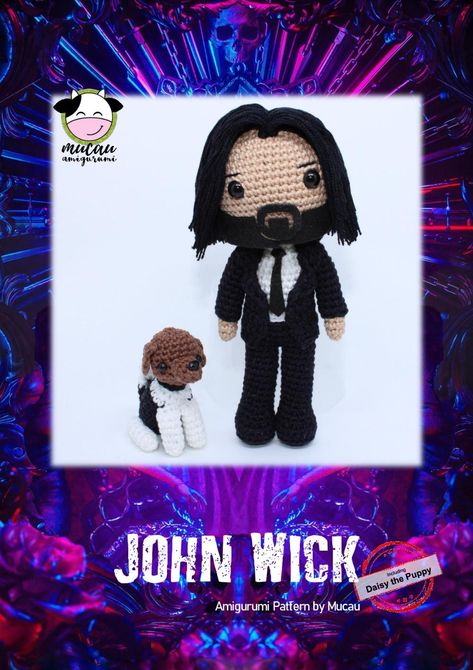 John Wick doll Amigurumi Pattern Crochet Garden, Giraffe Crochet, Teddy Bear Girl, Gnome Patterns, Teddy Bear Pattern, Crochet Clothing, Circular Knitting, Fairy Dolls, Bear Pattern