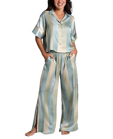 Women's Pajamas - Macy's Pj Pant, Palazzo Pant, Women's Pajamas, Satin Pyjama Set, Pj Pants, Satin Pajamas, Satin Shirt, Notch Collar, Blue Ombre