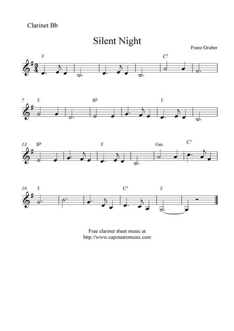 christmas music for clarinet Free Clarinet Sheet Music, Bass Clarinet Sheet Music, Silent Night Sheet Music, Piano Sheet Music Letters, Easy Sheet Music, Trumpet Sheet Music, Trumpet Music, Clarinet Music, Clarinet Sheet Music