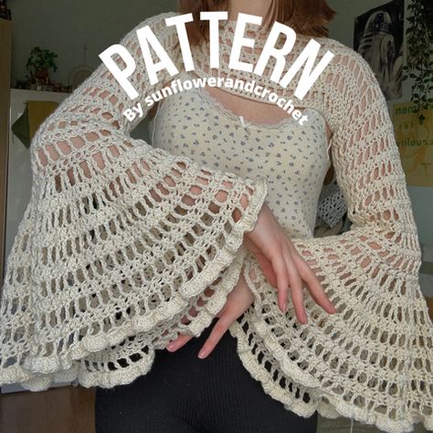 Crochet Flare Sleeve Pattern Free, Lacy Shrug Crochet Pattern, Crochet Flare Sleeve Pattern, Long Sleeve Shrug Crochet Pattern Free, Bolero Shrug Crochet Pattern, Crochet Cropped Shrug Pattern Free, Bell Sleeve Crochet Pattern Free, Crochet Shruggie Pattern, Crocheted Sleeves Pattern