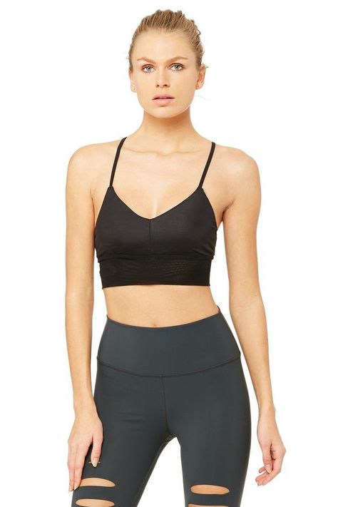 Alo Yoga Lavish Bra - Black Glossy/Black - Size M - Glossy / Micro Mesh. #fitness #selfcare #healthyliving #wellness #womenfitness Yoga App, Breathe Easy, Strappy Sports Bras, Yoga Bra, Yoga Videos, Back Women, Hot Yoga, Alo Yoga, Bra Women