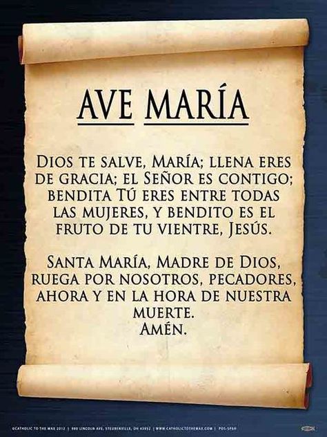 Spanish Hail Mary Poster Hail Mary In Spanish, Catholic Prayers Daily, Hail Mary Prayer, Hail Holy Queen, Spanish Prayers, Our Father Prayer, Apostles Creed, Reflexology Massage, Spiritual Prayers