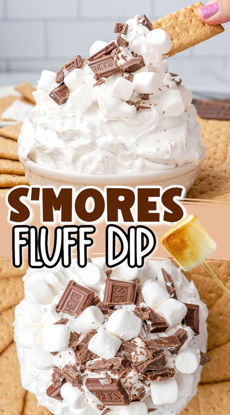 Marshmallow Fluff Smores Dip, Fluffy Smores Dip, Dessert Dips With Marshmallow Fluff, Cheesecake Smores Dip, S’mores Fluff, Smores Dip With Marshmallow Fluff, S’more Dip Easy, Marshmallow Fluff Smores, S’mores Dip Recipe Oven