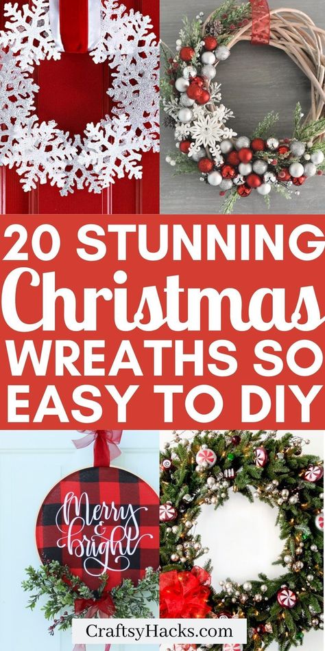 These beautiful Christmas wreaths are great christmas decor ideas to give a festive touch to your door. DIY Christmas wreaths are inexpensive and a fun DIY Christmas craft to make. Diy Cheap Christmas Wreath, Christmas Wreaths How To Make, Easy To Make Christmas Wreaths, Cute Christmas Wreaths Diy, Easy To Make Wreaths, Christmas Wreath For Door, Front Door Christmas Wreaths Diy, Pompon Wreath Christmas, Easy Wreaths To Make Christmas